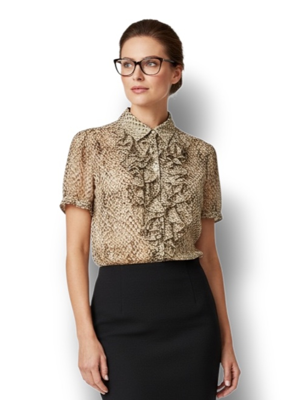 Lauren Ralph Lauren Women’s Short-Sleeve Button-Down Silk Blouse Snake Print 2X